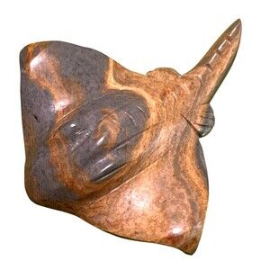 Vintage Stingray  Stone Carved Figure Decor Magnet Coastal Beach 2 7/8" x 2 1/2"